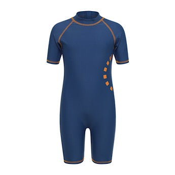 Blue/ orange short-sleeved all-in-one swimsuit