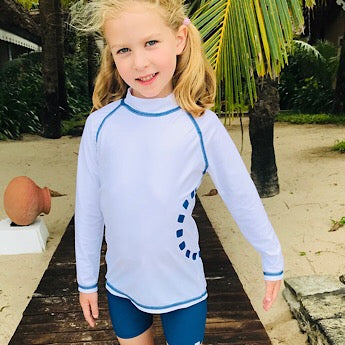 White/ blue long-sleeved rash top (zipped)