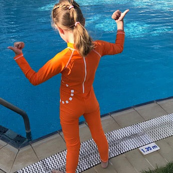 Orange/ white long-sleeved all-in-one swimsuit