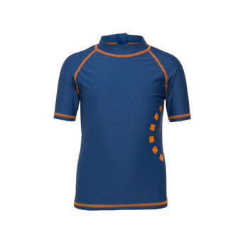 Blue/ orange short-sleeved rash top (zipped)