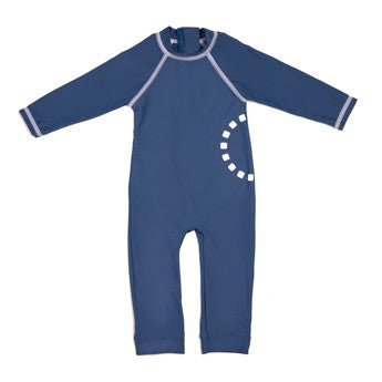 Blue/ white long-sleeved all-in-one baby swimsuit