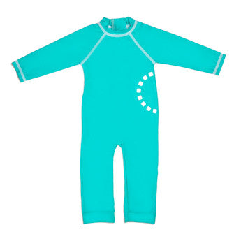 Turquoise/ white long-sleeved all-in-one baby swimsuit